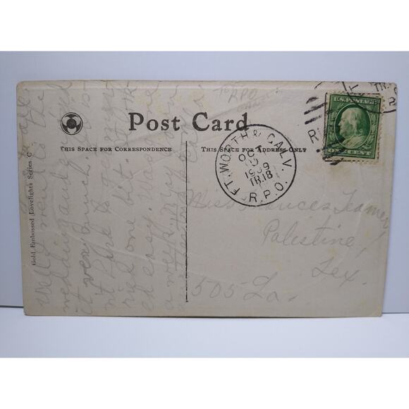 Victorian Couple Inside Light Bulb Fantasy Postcard Romance Lovelights 1909 - Picture 3 of 3